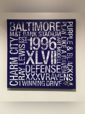 Baltimore 1996 XLVII Typography Wall Art - Purple and White